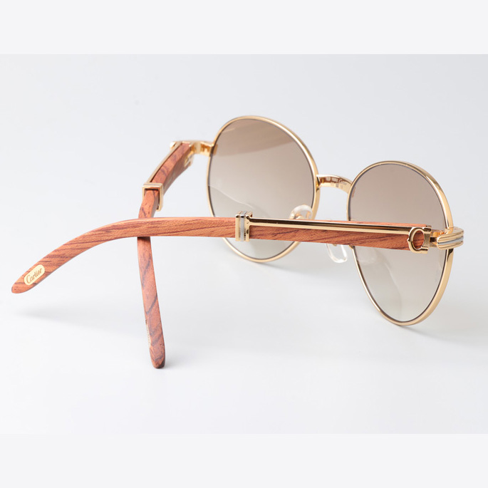 Cartier CT1990-0692 Wood Sunglasses Gold Gradient Brown - FashionPlug