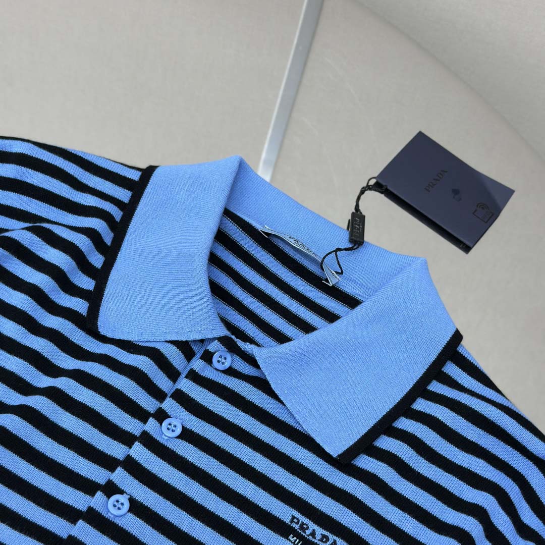 Prada Striped Cotton Polo Shirt - FashionPlug