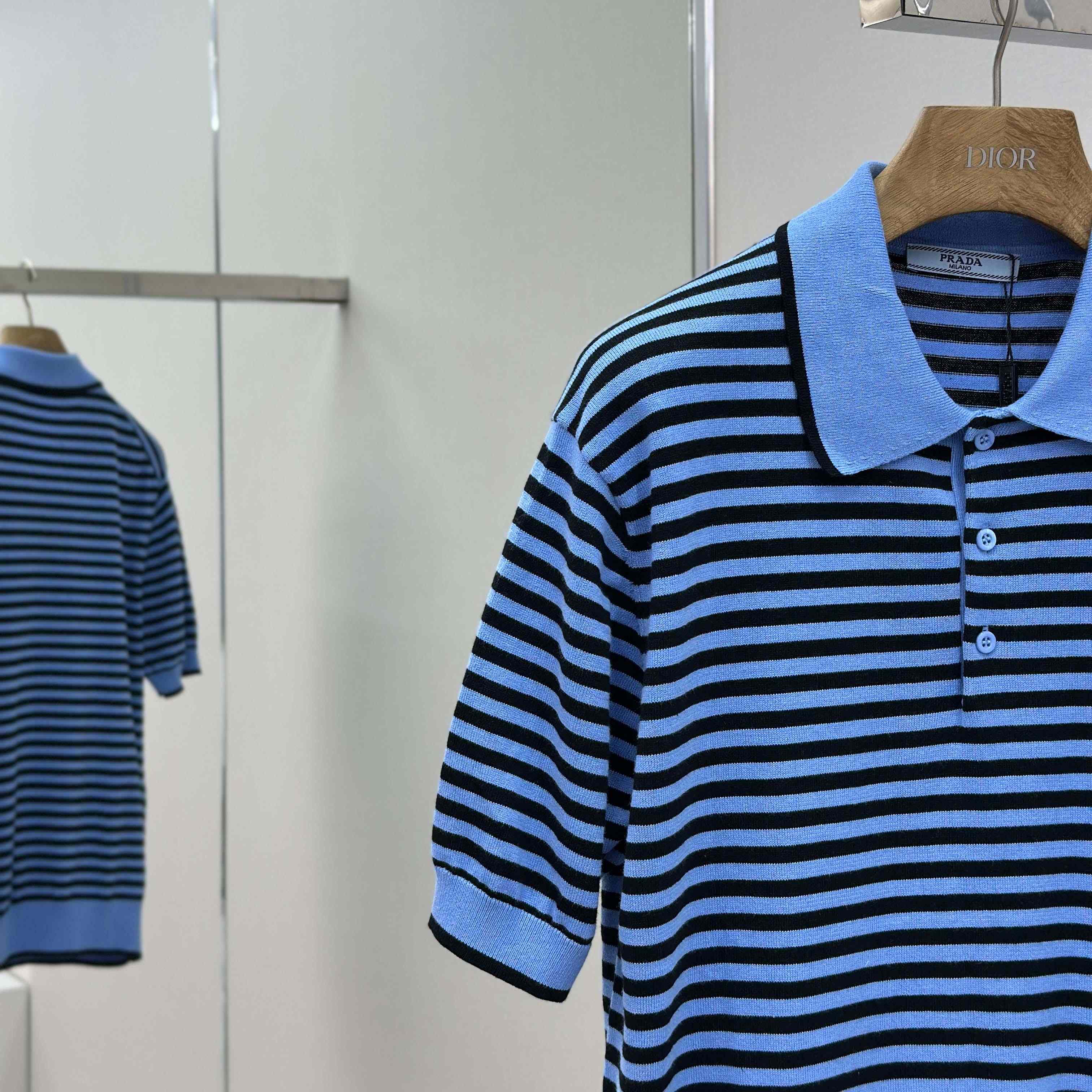 Prada Striped Cotton Polo Shirt - FashionPlug