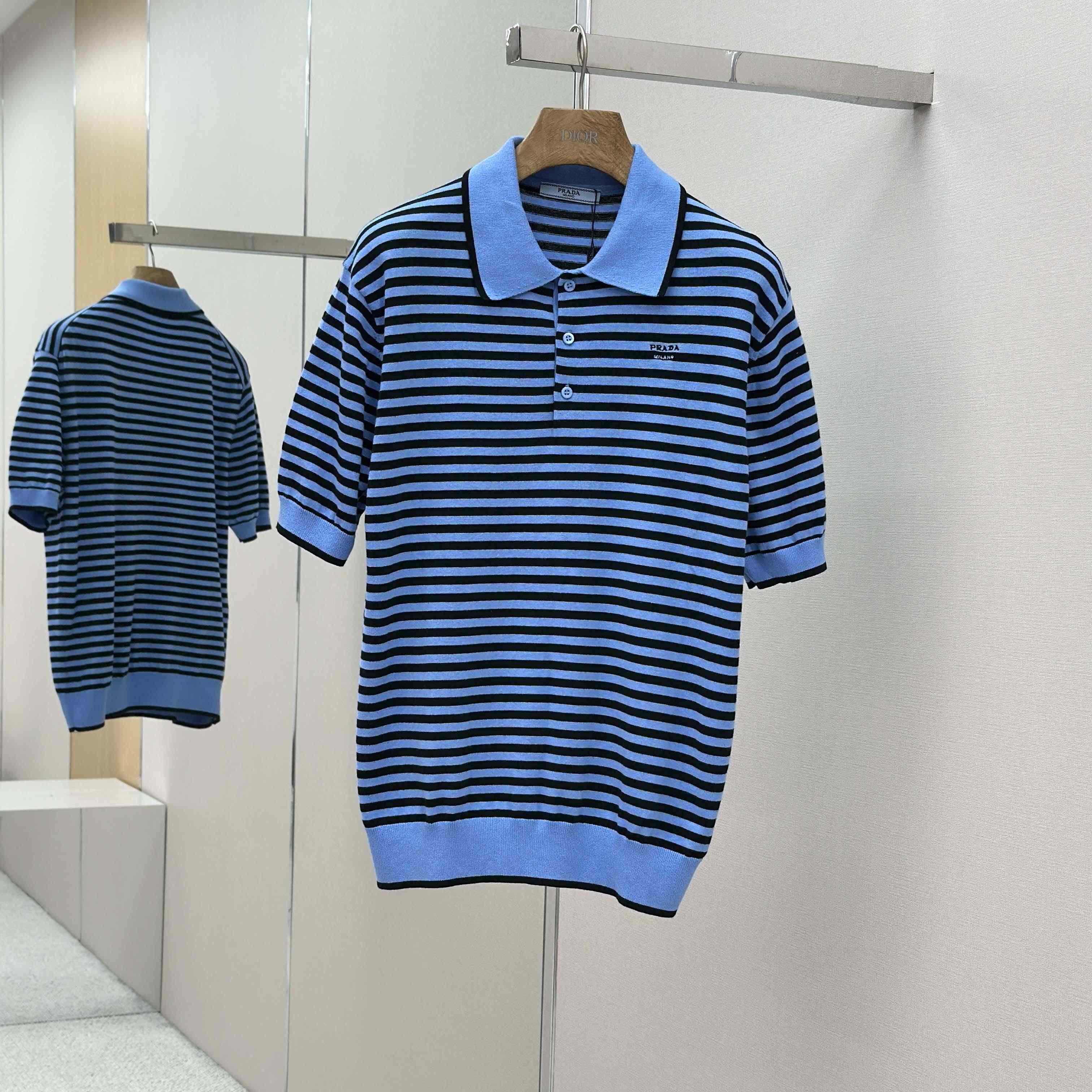 Prada Striped Cotton Polo Shirt - FashionPlug
