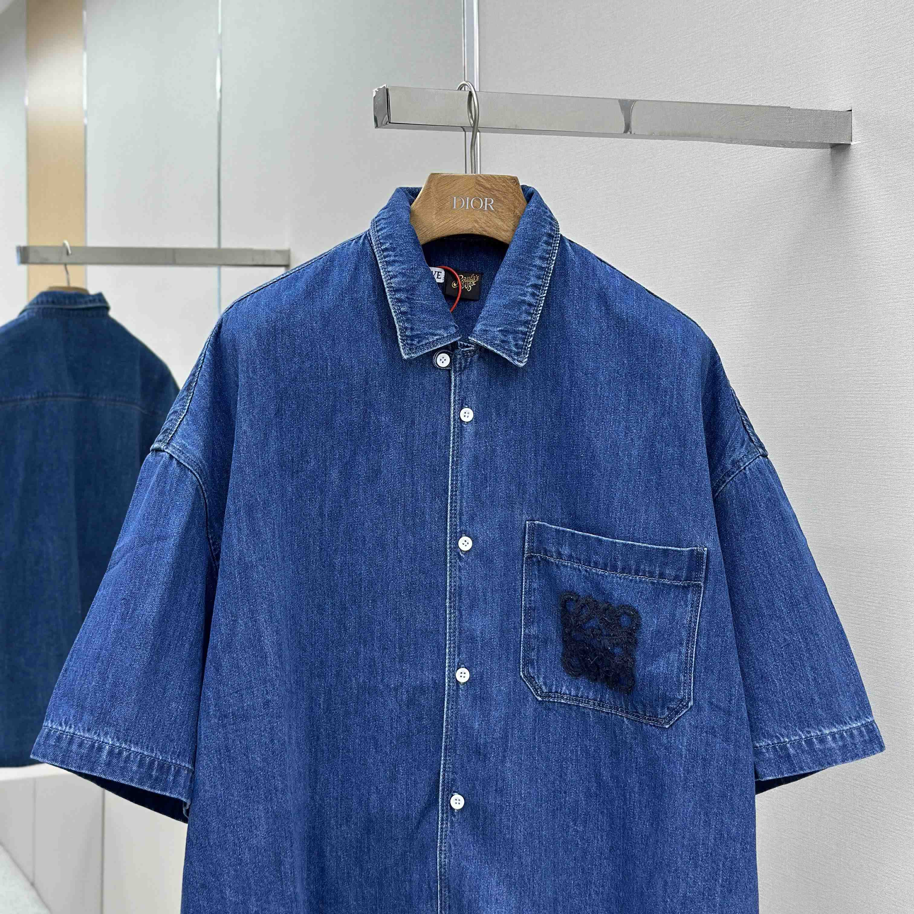 Loewe Short Sleeve Shirt In Denim - FashionPlug