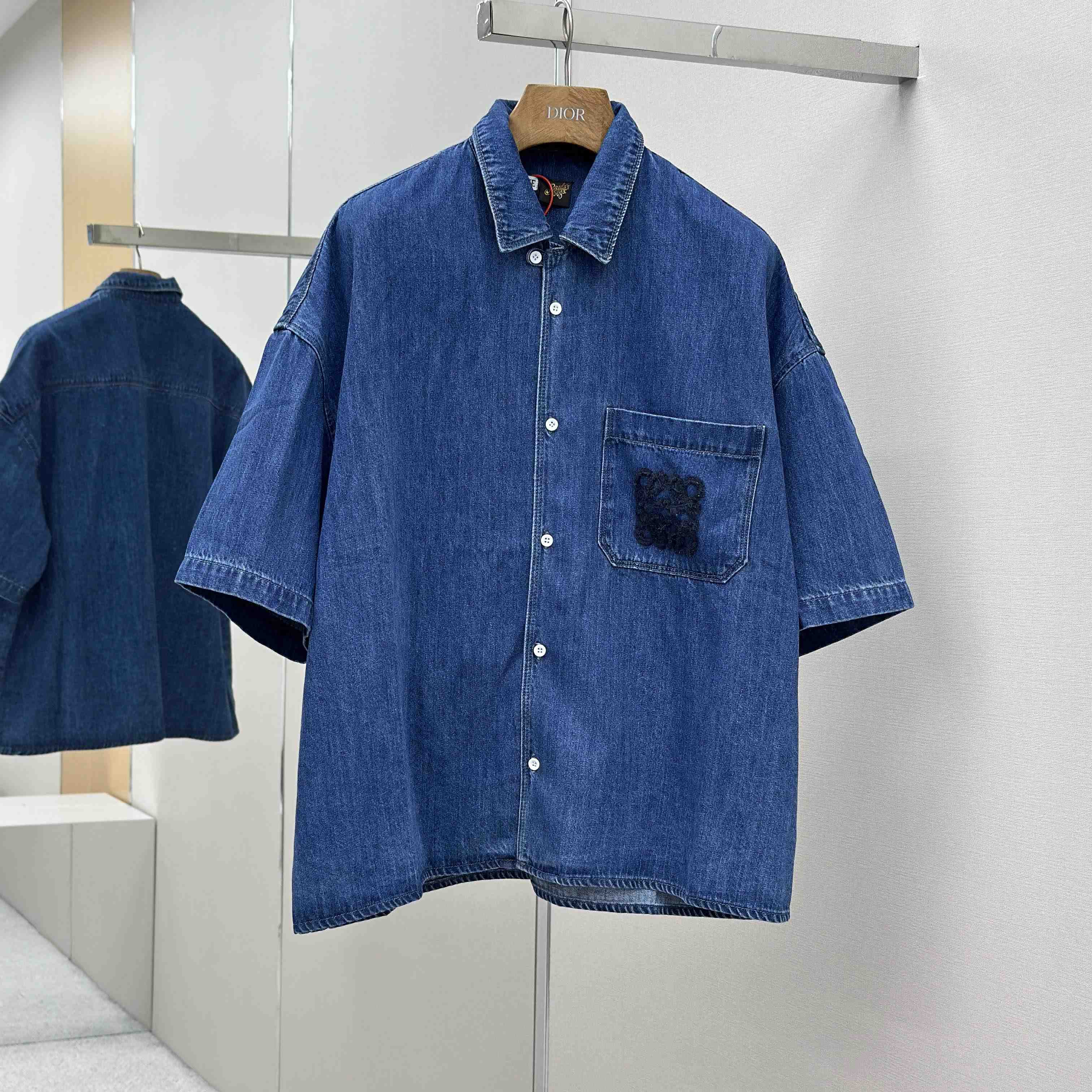 Loewe Short Sleeve Shirt In Denim - FashionPlug