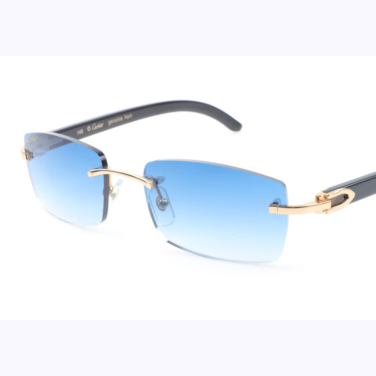 Cartier CT_3524012 Black Buffalo Sunglasses In Gold Gradient Blue - FashionPlug