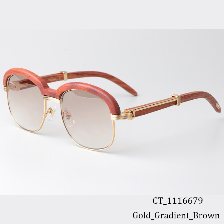Cartier CT_1116679 Wood Sunglasses Gold Gradient Brown - FashionPlug