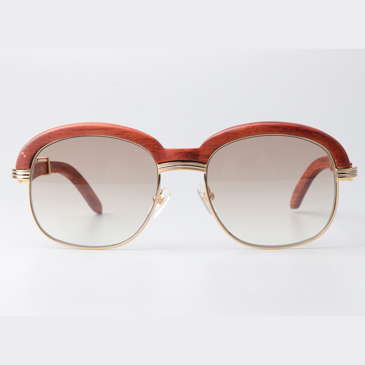 Cartier CT_1116679 Wood Sunglasses Gold Gradient Brown - FashionPlug