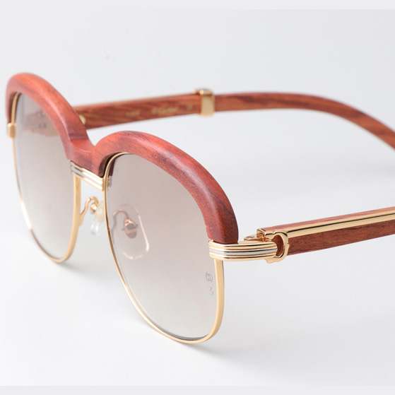 Cartier CT_1116679 Wood Sunglasses Gold Gradient Brown - FashionPlug