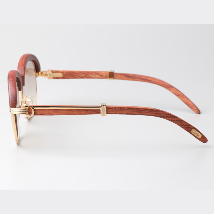 Cartier CT_1116679 Wood Sunglasses Gold Gradient Brown - FashionPlug