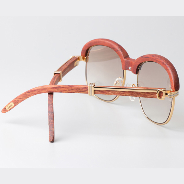 Cartier CT_1116679 Wood Sunglasses Gold Gradient Brown - FashionPlug