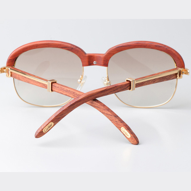 Cartier CT_1116679 Wood Sunglasses Gold Gradient Brown - FashionPlug