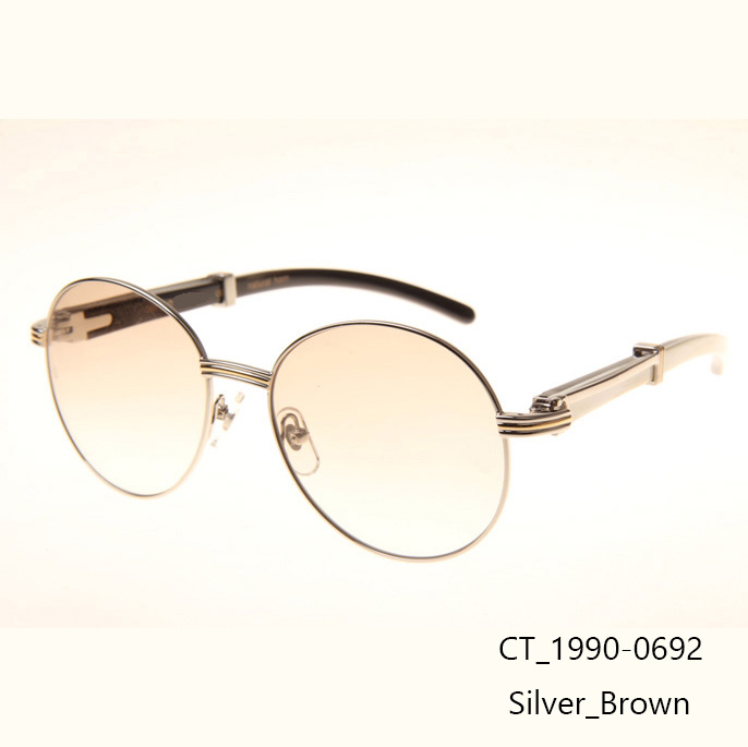 Cartier CT1990-0692 White Mix Black Buffalo Sunglasses In Silver Brown - FashionPlug