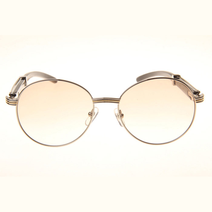 Cartier CT1990-0692 White Mix Black Buffalo Sunglasses In Silver Brown - FashionPlug