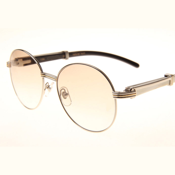 Cartier CT1990-0692 White Mix Black Buffalo Sunglasses In Silver Brown - FashionPlug