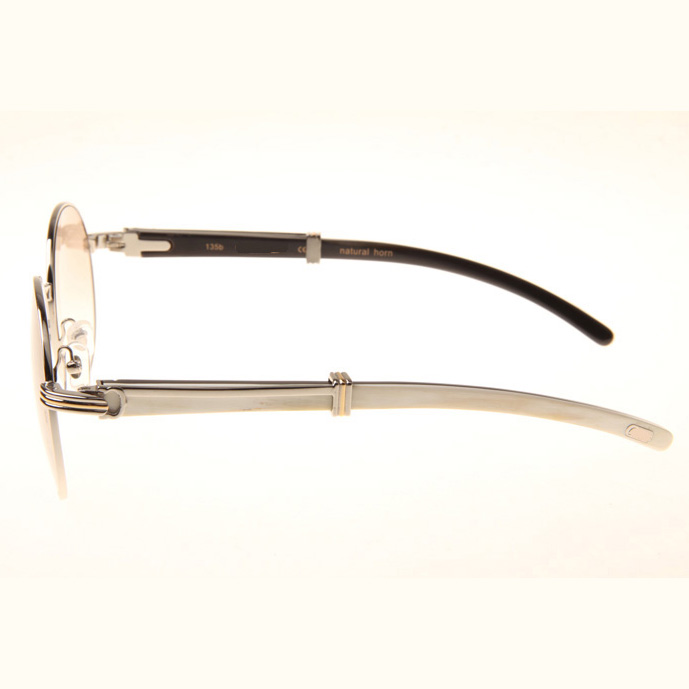 Cartier CT1990-0692 White Mix Black Buffalo Sunglasses In Silver Brown - FashionPlug