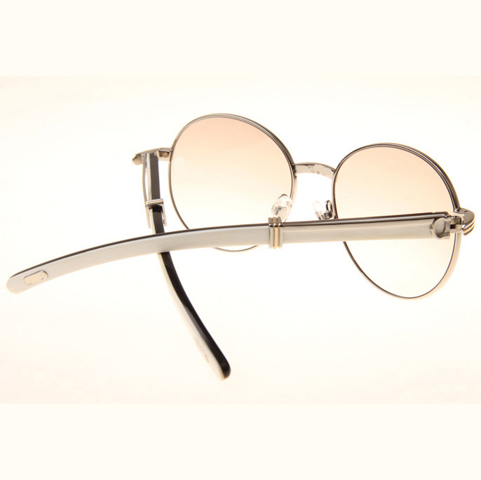 Cartier CT1990-0692 White Mix Black Buffalo Sunglasses In Silver Brown - FashionPlug