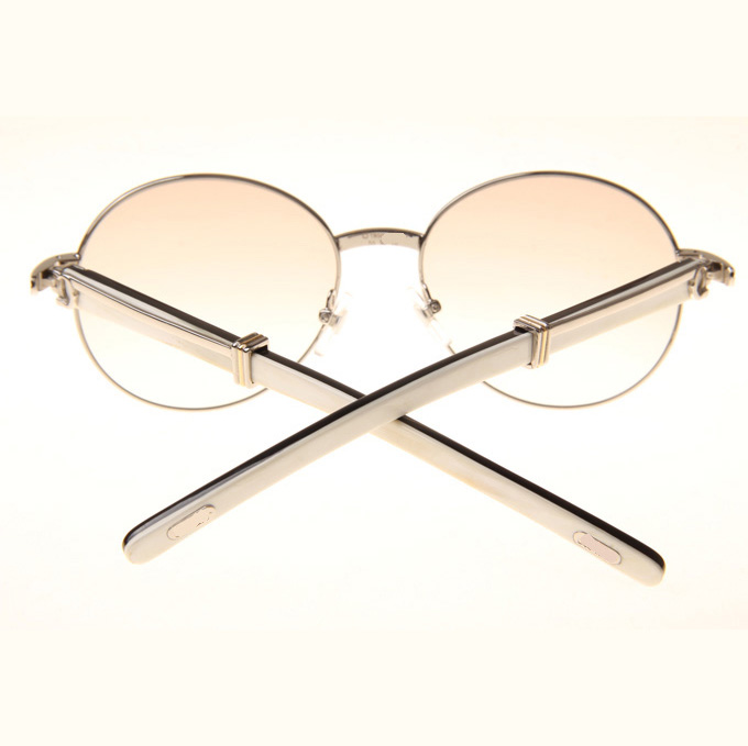 Cartier CT1990-0692 White Mix Black Buffalo Sunglasses In Silver Brown - FashionPlug