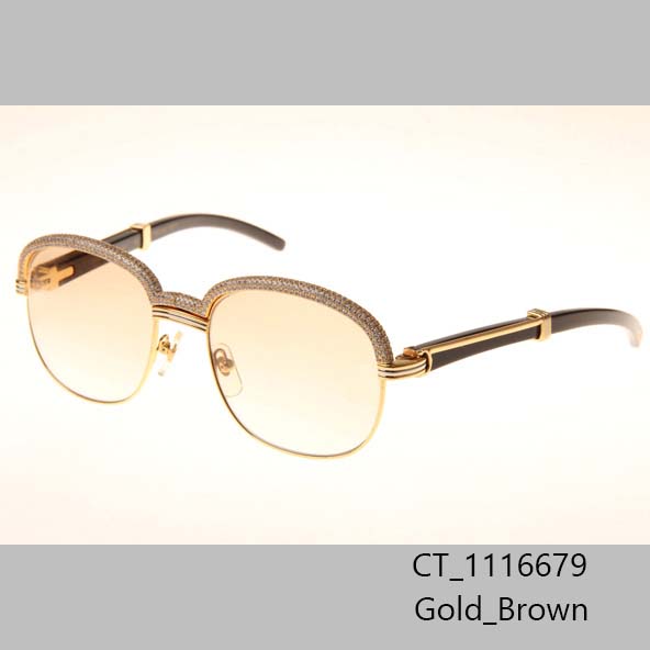 Cartier CT_1116679 Diamond Black Buffalo Sunglasses In Gold Brown - FashionPlug