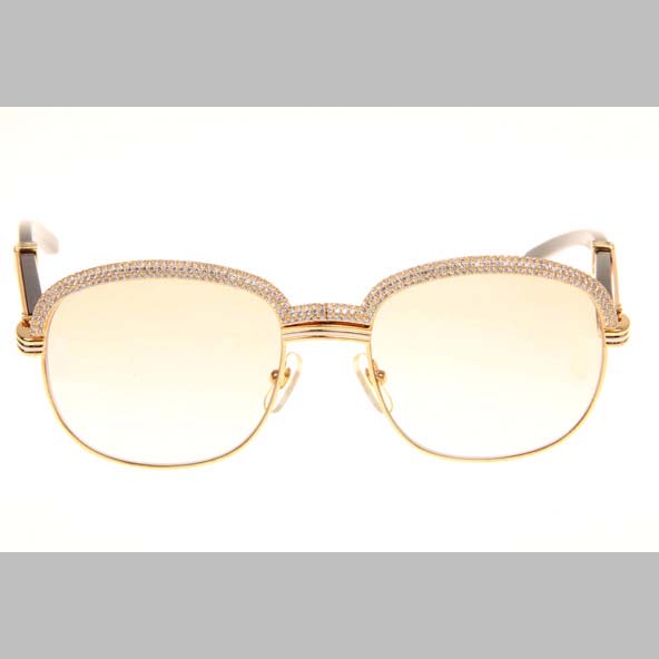 Cartier CT_1116679 Diamond Black Buffalo Sunglasses In Gold Brown - FashionPlug