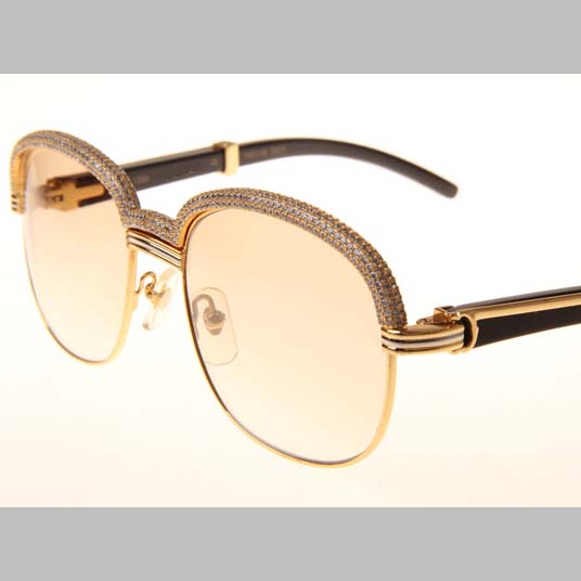 Cartier CT_1116679 Diamond Black Buffalo Sunglasses In Gold Brown - FashionPlug