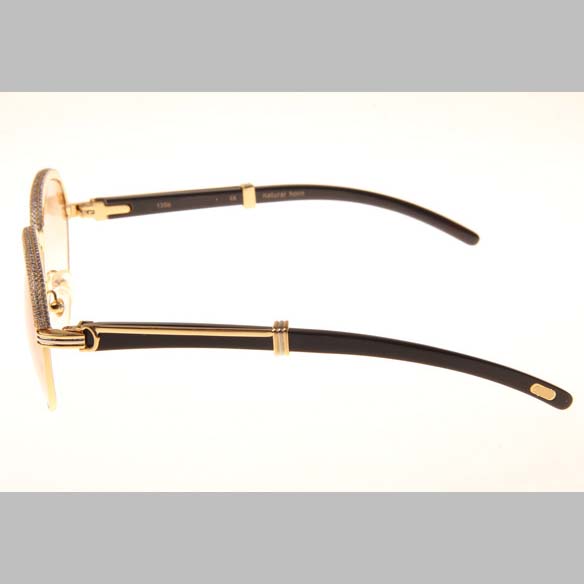 Cartier CT_1116679 Diamond Black Buffalo Sunglasses In Gold Brown - FashionPlug