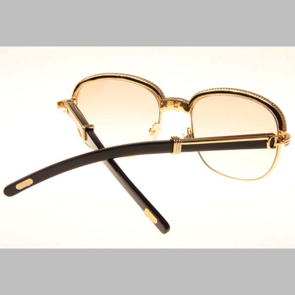 Cartier CT_1116679 Diamond Black Buffalo Sunglasses In Gold Brown - FashionPlug