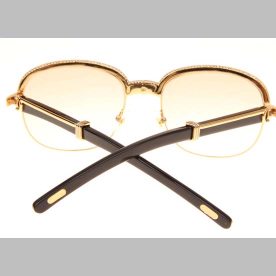 Cartier CT_1116679 Diamond Black Buffalo Sunglasses In Gold Brown - FashionPlug