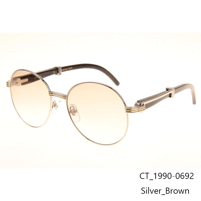 Cartier CT1990-0692 Black Buffalo Sunglasses In Silver Brown - FashionPlug