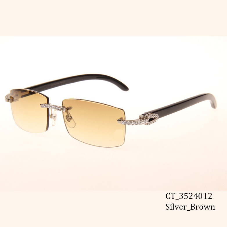 Cartier CT 3524012 Big Diamond Black Buffalo Sunglasses In Silver Brown - FashionPlug