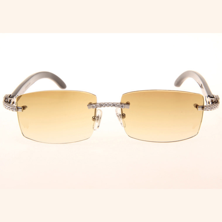 Cartier CT 3524012 Big Diamond Black Buffalo Sunglasses In Silver Brown - FashionPlug
