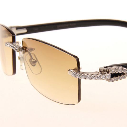 Cartier CT 3524012 Big Diamond Black Buffalo Sunglasses In Silver Brown - FashionPlug