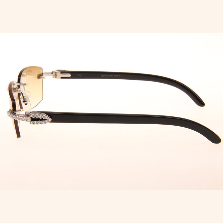 Cartier CT 3524012 Big Diamond Black Buffalo Sunglasses In Silver Brown - FashionPlug