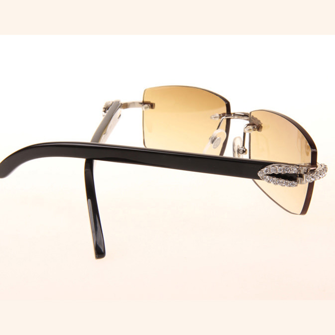 Cartier CT 3524012 Big Diamond Black Buffalo Sunglasses In Silver Brown - FashionPlug