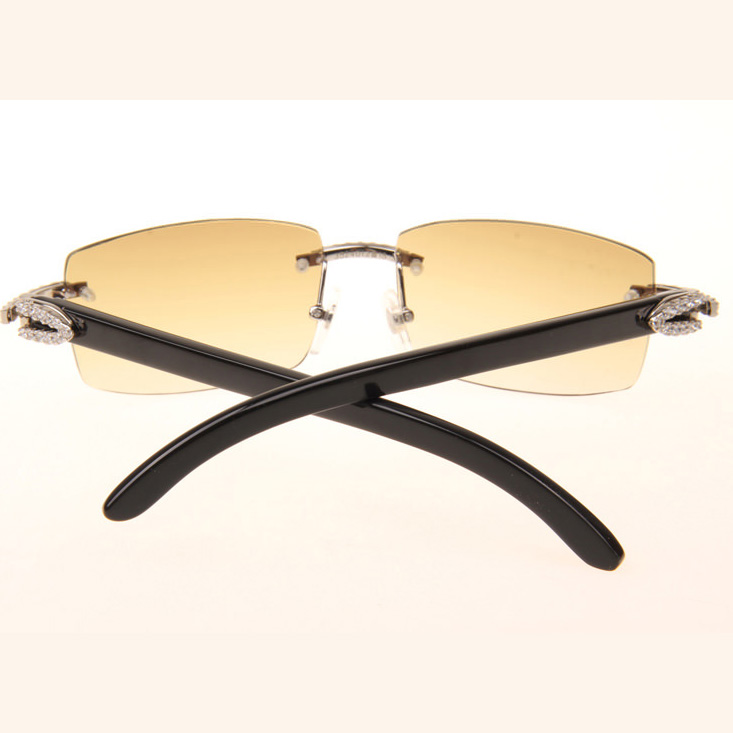 Cartier CT 3524012 Big Diamond Black Buffalo Sunglasses In Silver Brown - FashionPlug