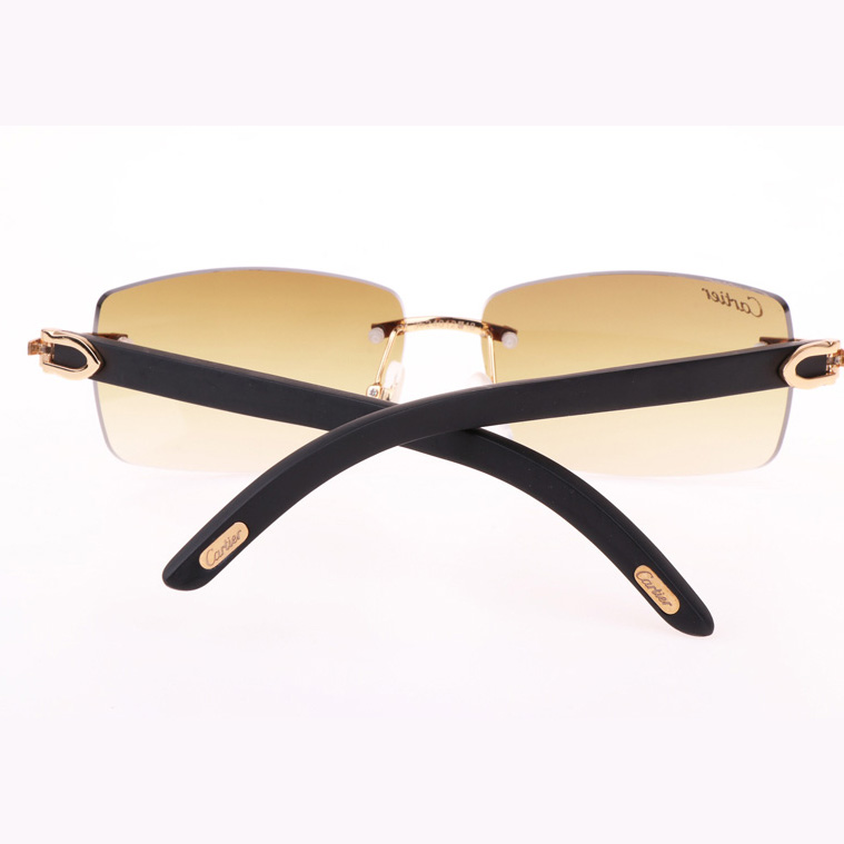 Cartier CT_3524012 Black Wood Sunglasses In Gold Brown - FashionPlug