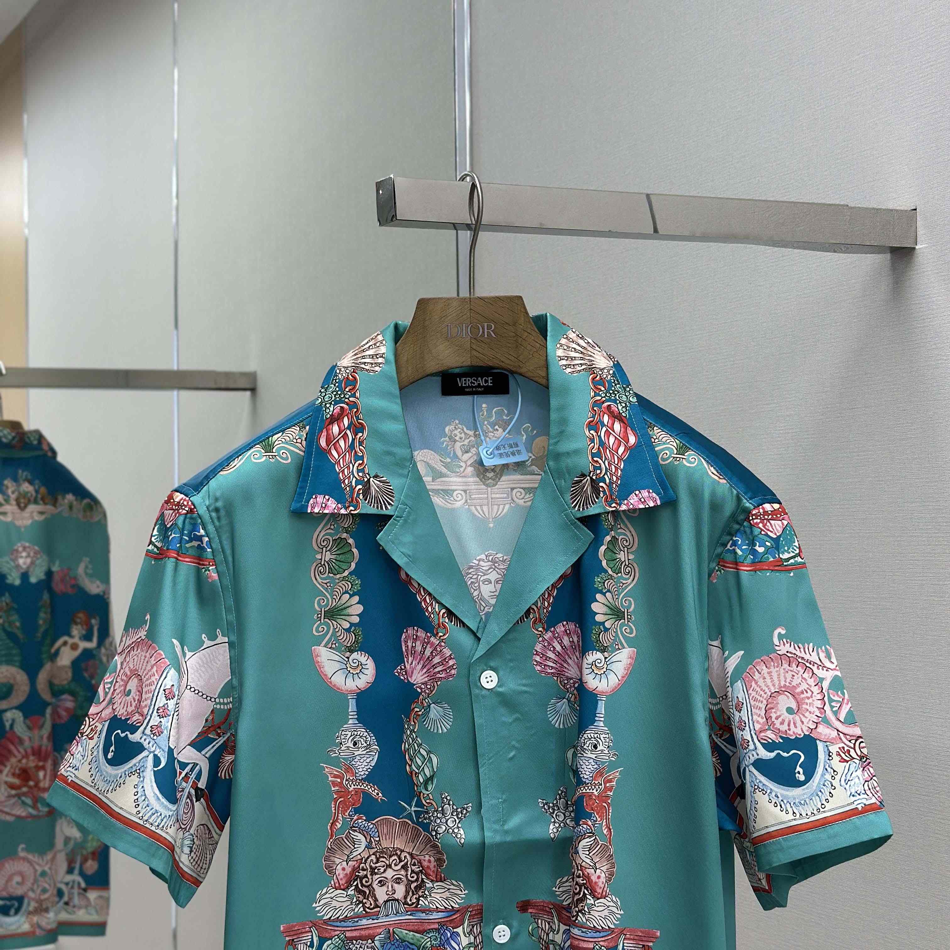 Versace Coral Theatre Silk Shirt & Silk Shorts - FashionPlug