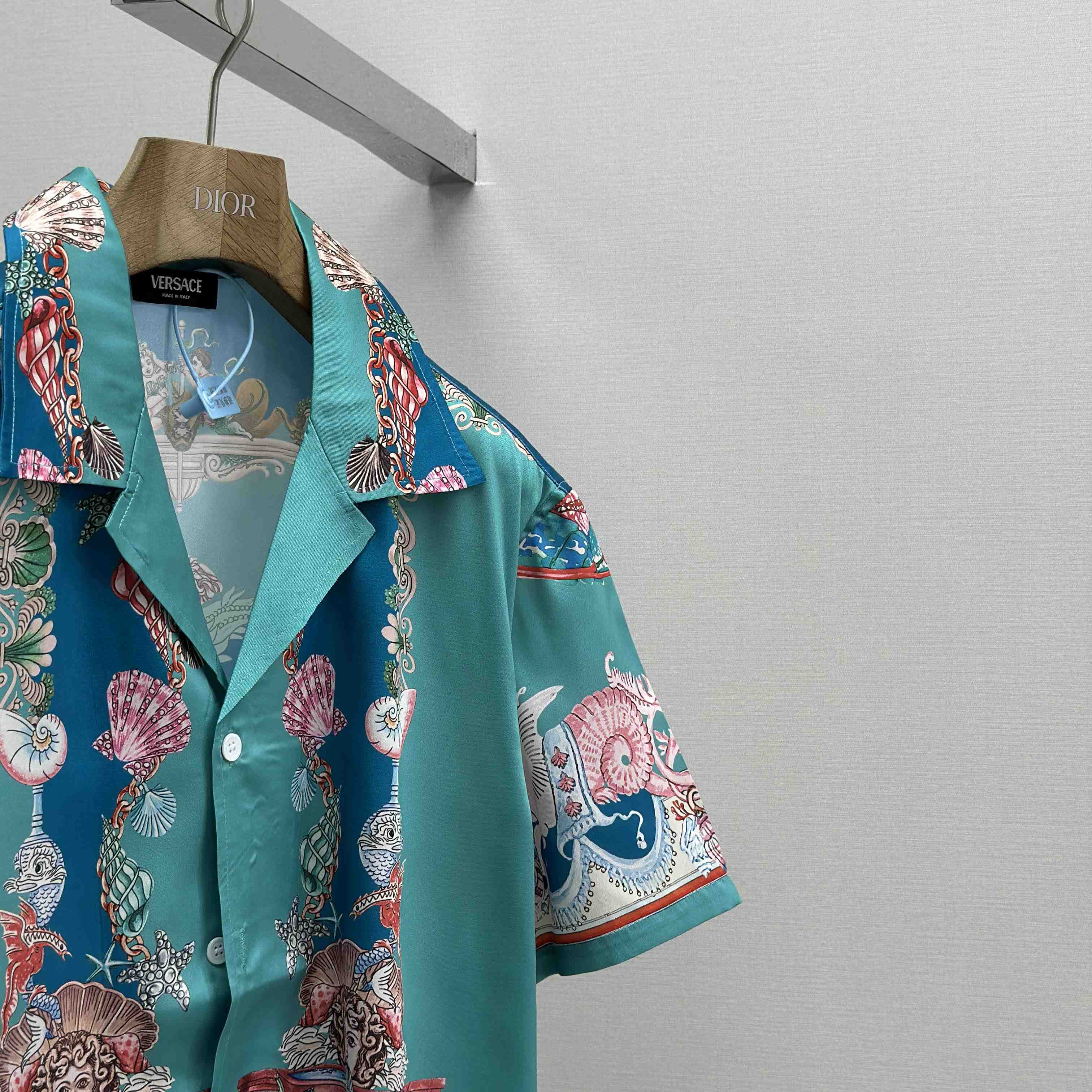 Versace Coral Theatre Silk Shirt & Silk Shorts - FashionPlug