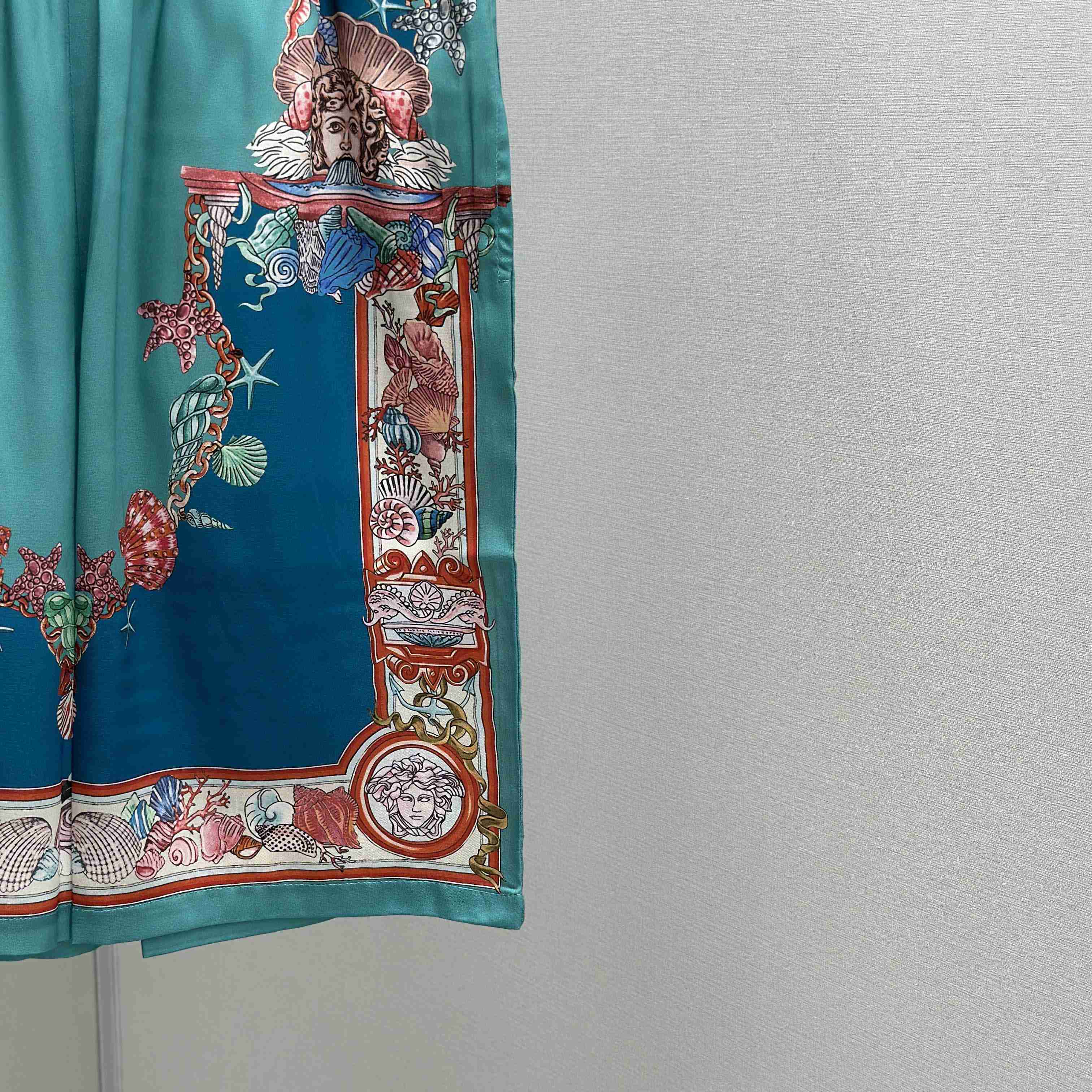 Versace Coral Theatre Silk Shirt & Silk Shorts - FashionPlug