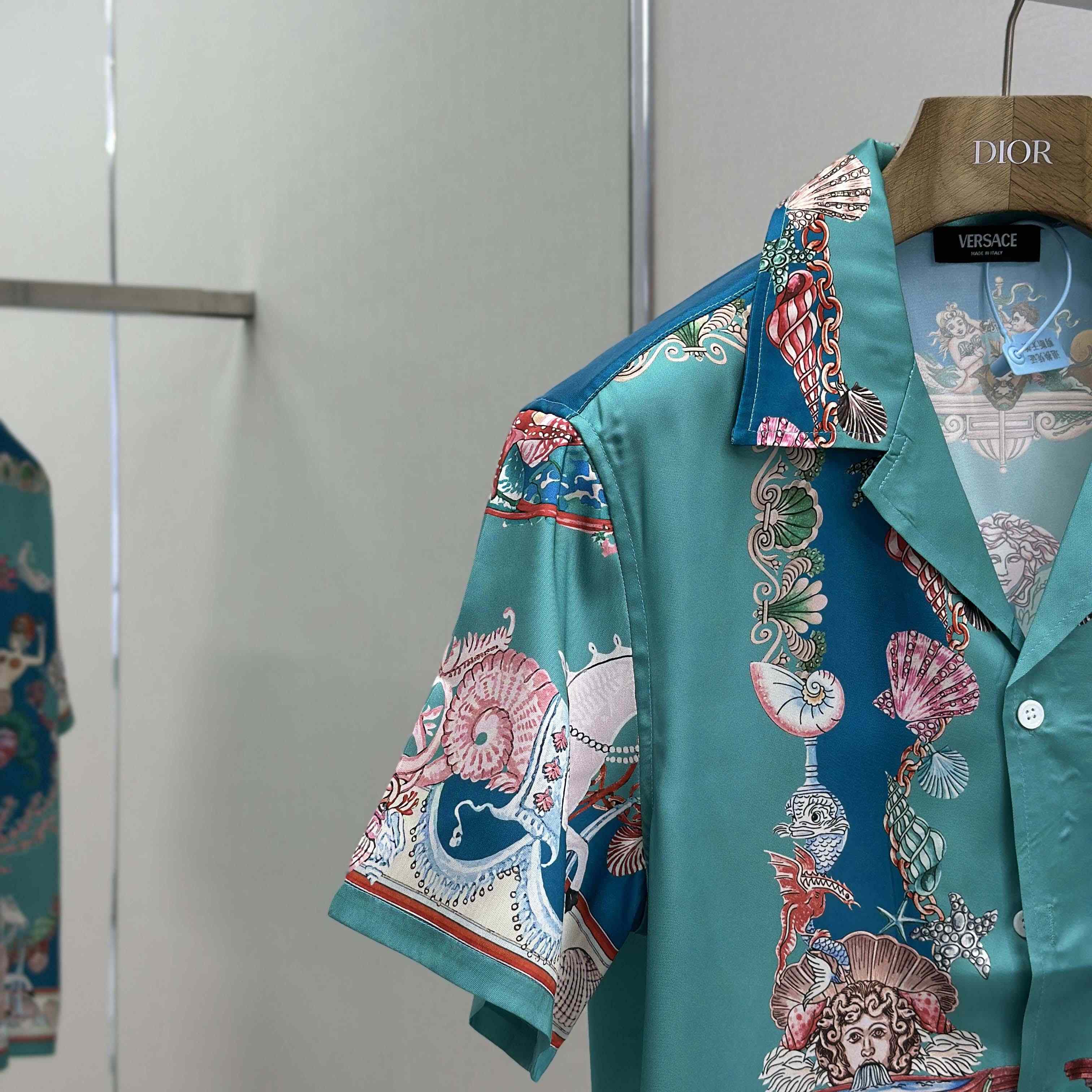 Versace Coral Theatre Silk Shirt & Silk Shorts - FashionPlug