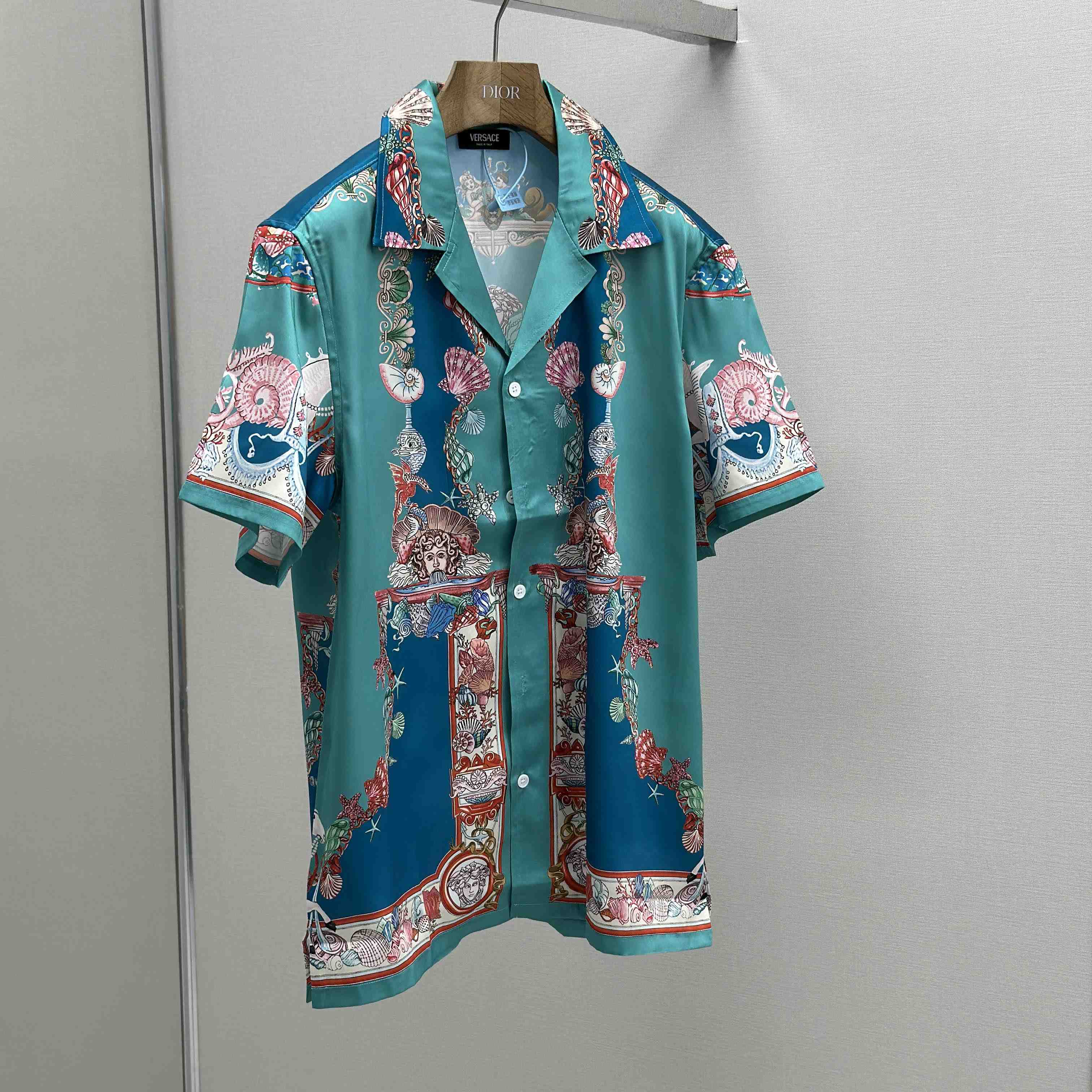 Versace Coral Theatre Silk Shirt & Silk Shorts - FashionPlug