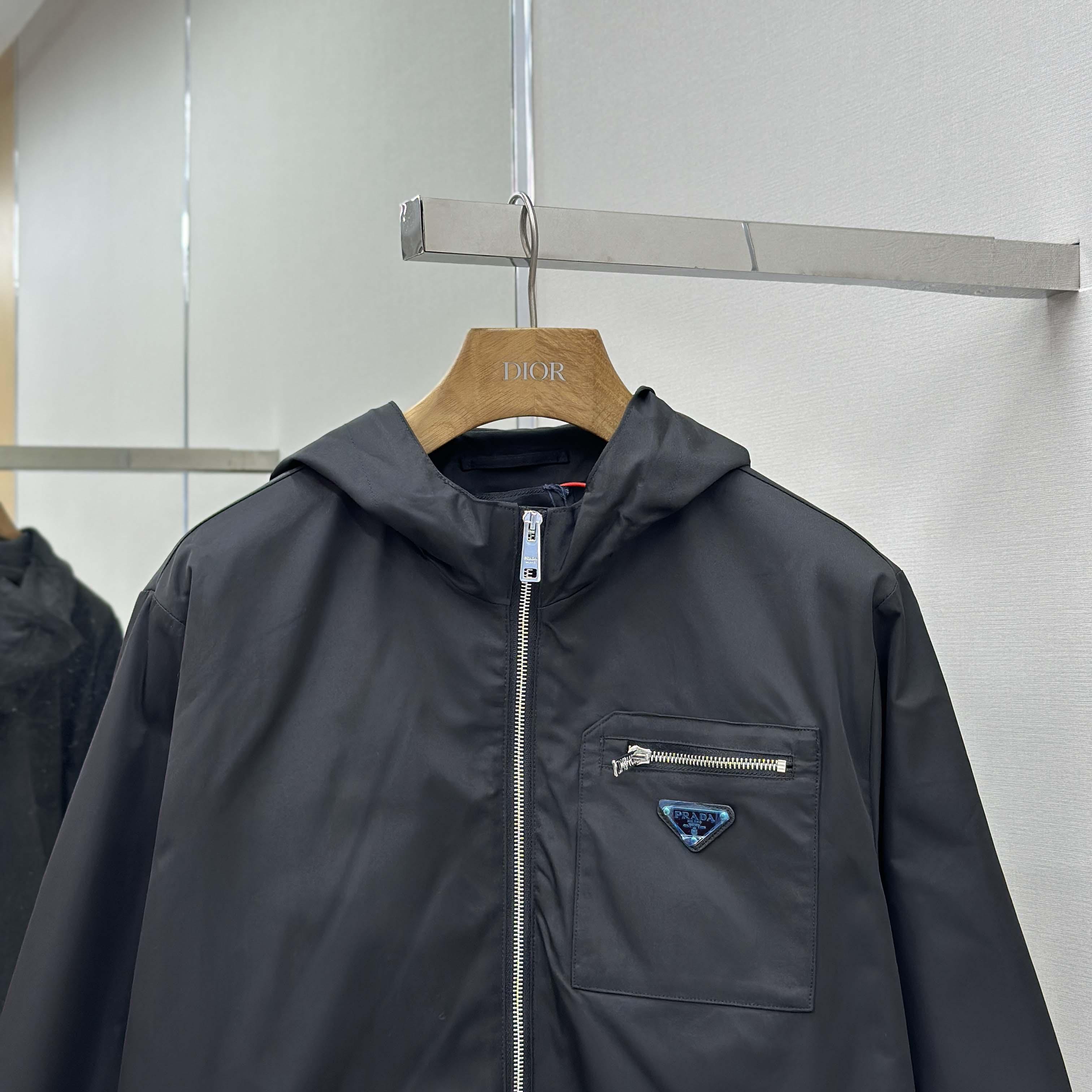 Prada Black Re-nylon Hooded Jacket - FashionPlug