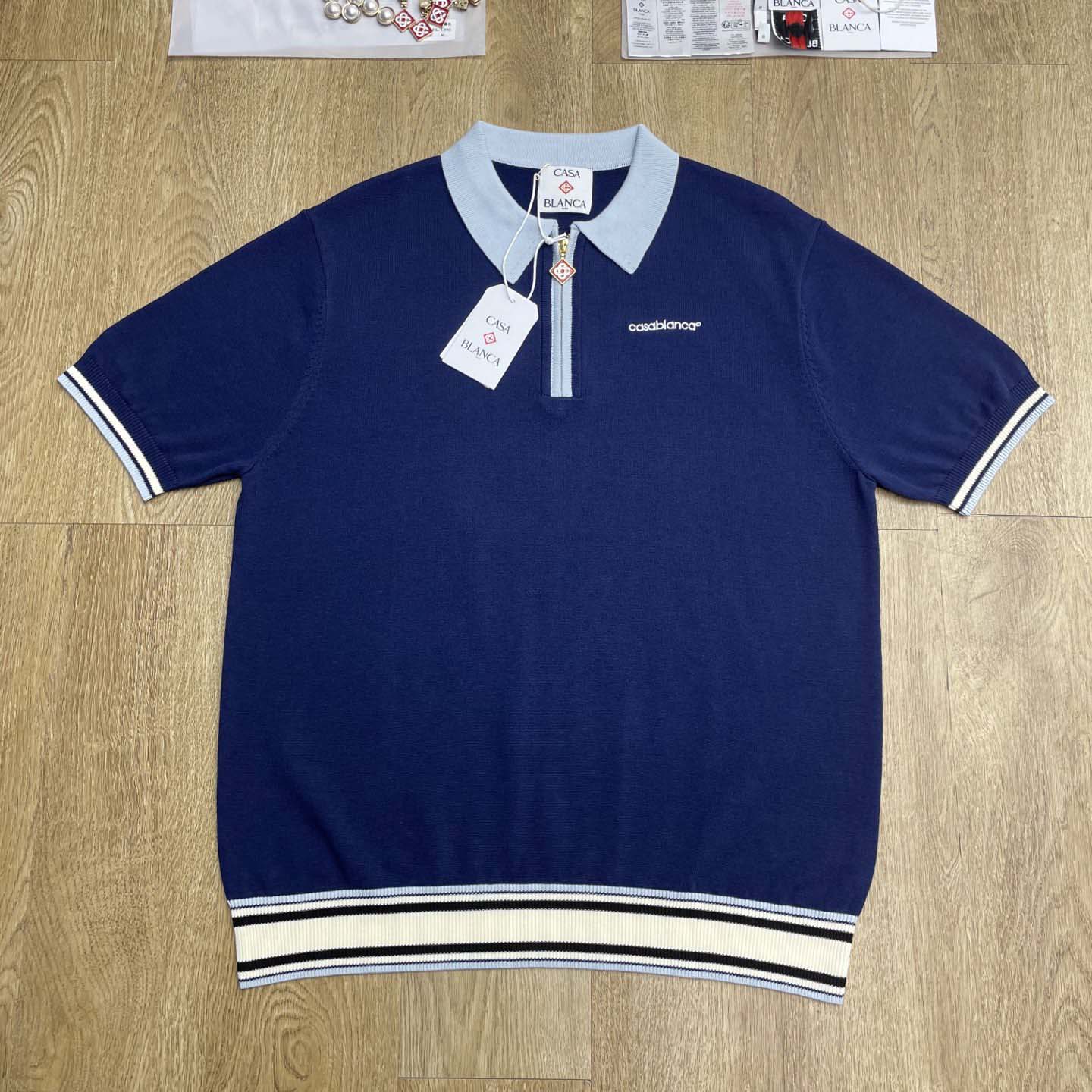 Casablanca Wool Knit Monogram Quarter-Zip Polo Shirt   D0099 - FashionPlug