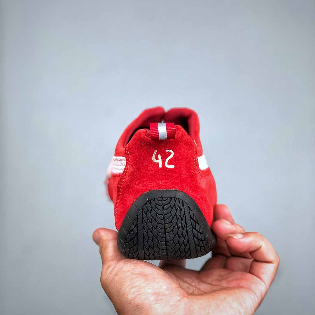 Balenciaga Speedcat Suede Balenciaga In Red, White And Black Distressed Suede Cowskin - FashionPlug