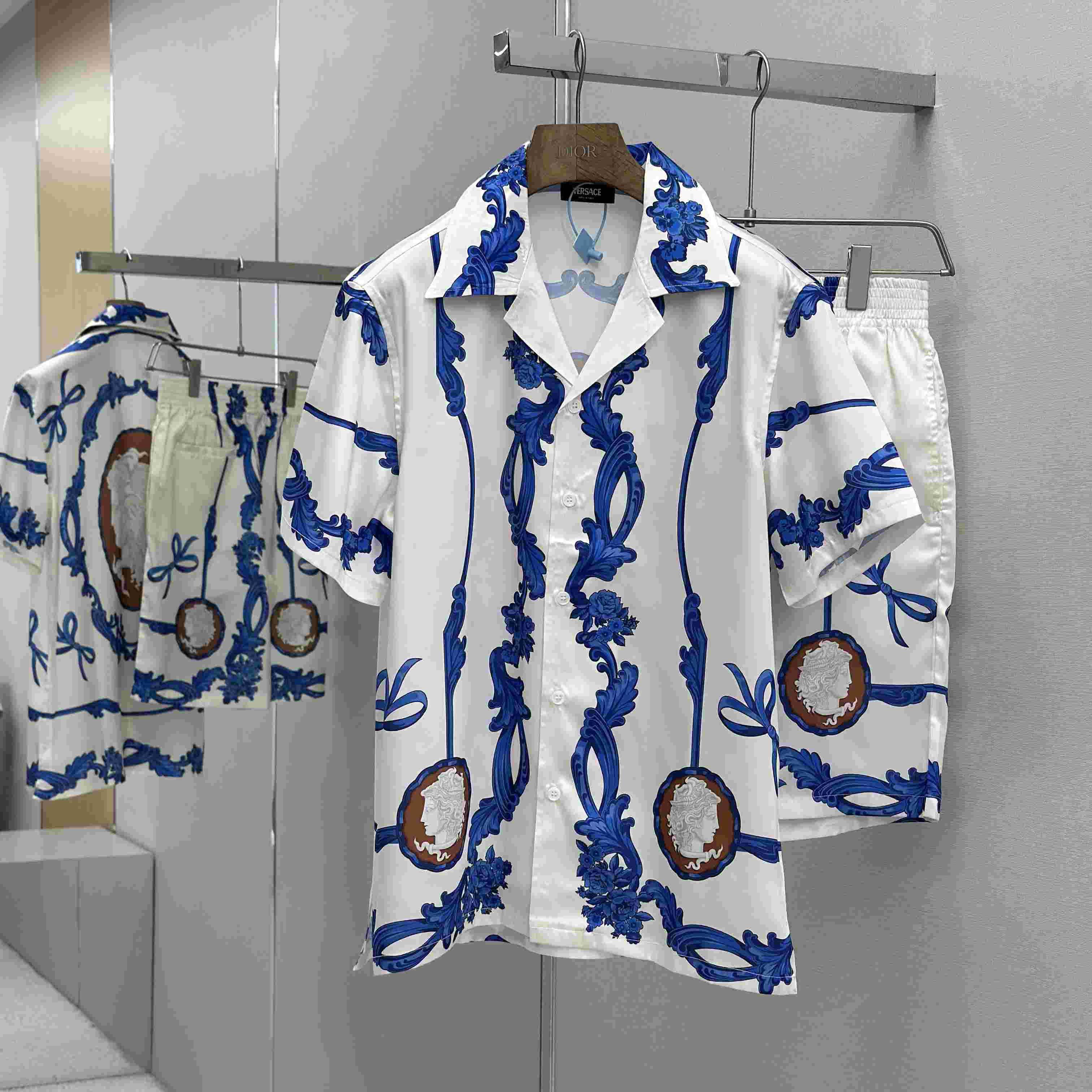 Versace Cameo Silk Shirt & Silk Shorts - FashionPlug