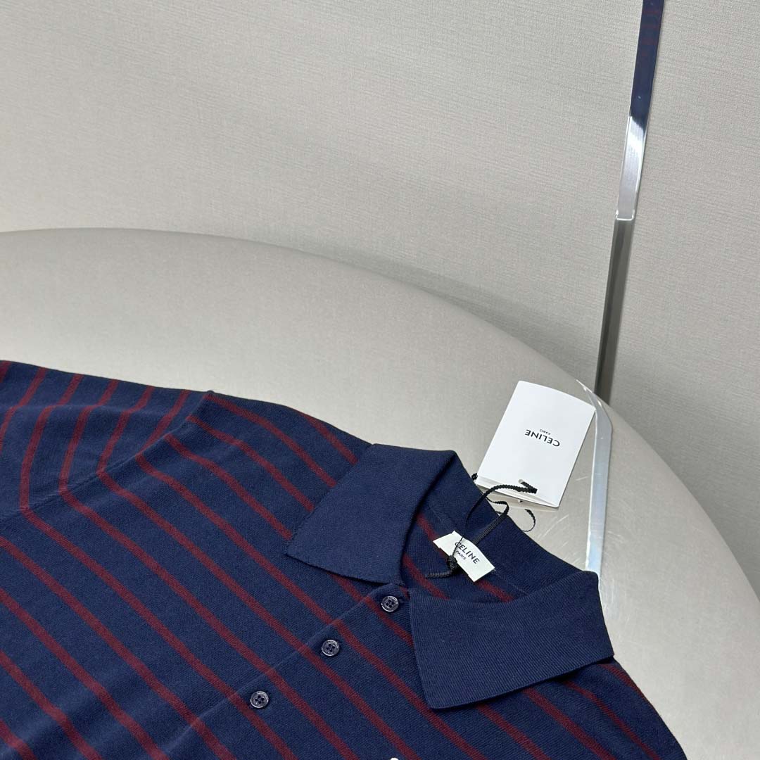 Celine Short-sleeved Polo Sweater In Fine Cotton - FashionPlug