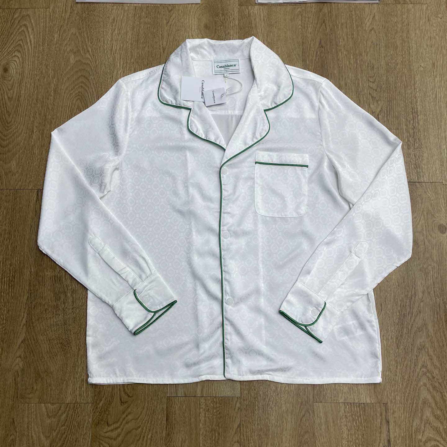 Casablanca Monogram Silk Twill Pajama Shirt In White   C1024 - FashionPlug