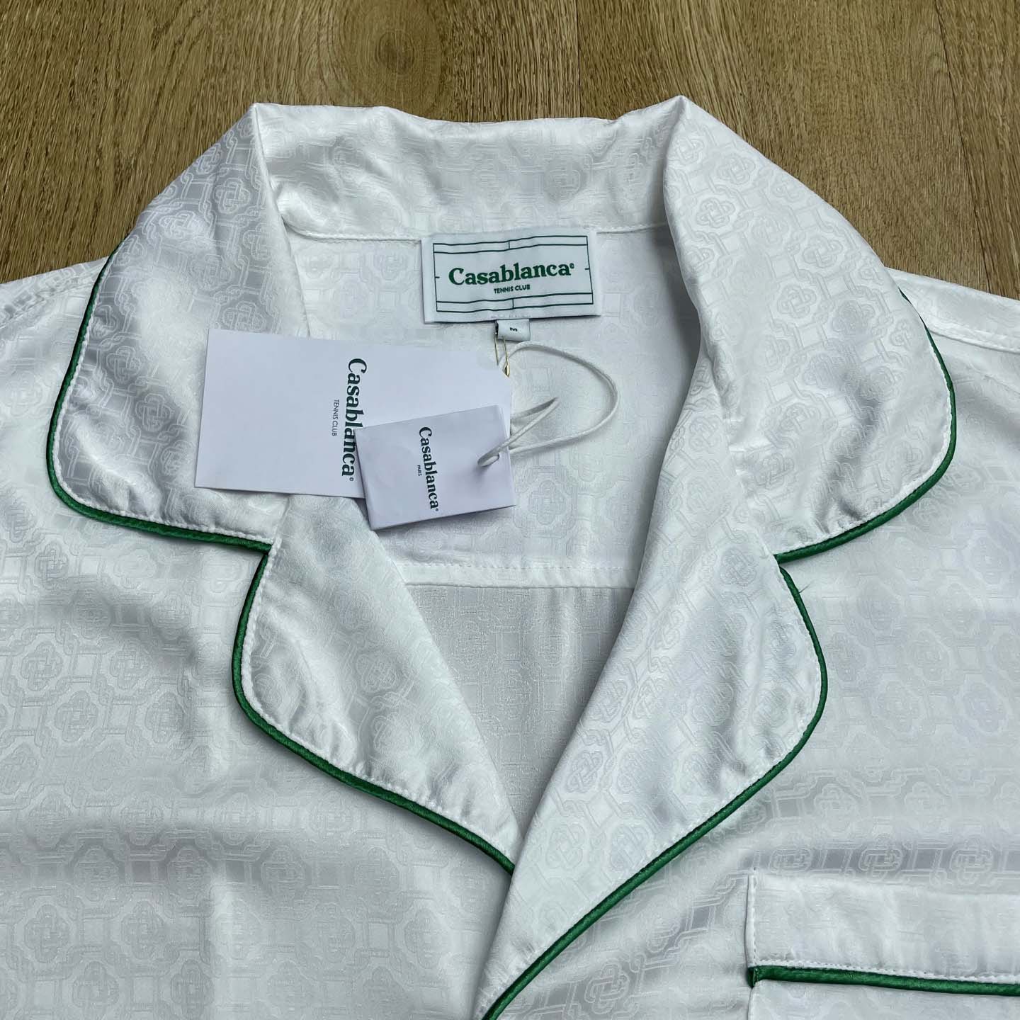 Casablanca Monogram Silk Twill Pajama Shirt In White   C1024 - FashionPlug