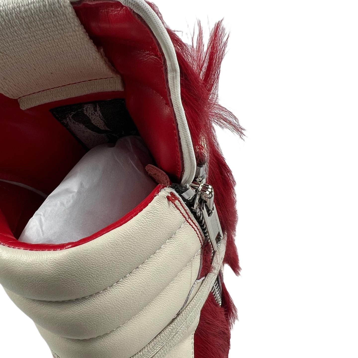 Rick Owens Red & Off-white Geobasket Sneakers - FashionPlug