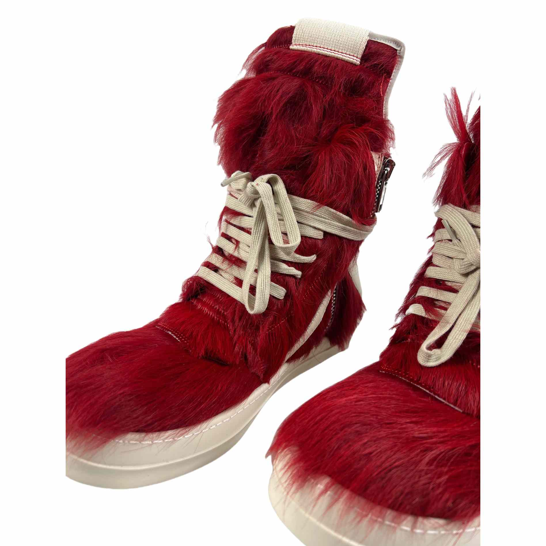 Rick Owens Red & Off-white Geobasket Sneakers - FashionPlug