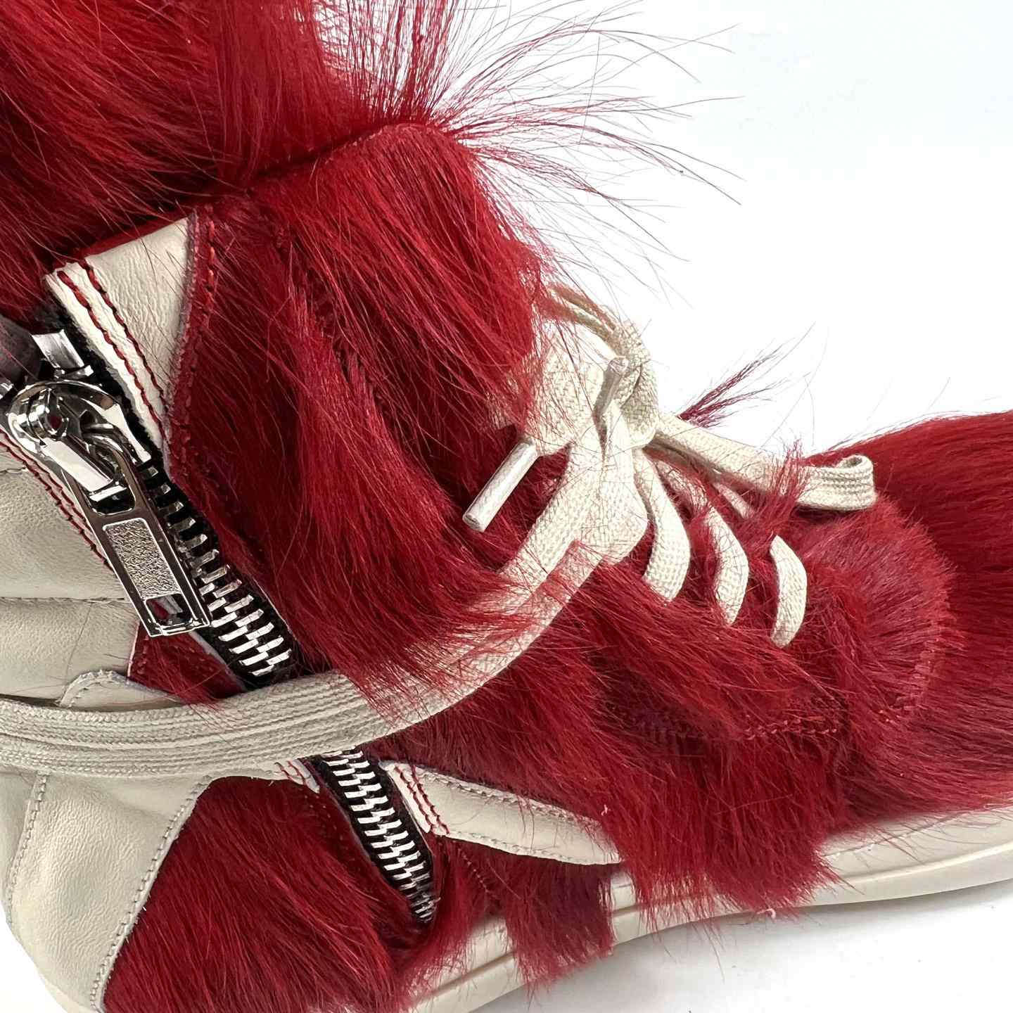 Rick Owens Red & Off-white Geobasket Sneakers - FashionPlug