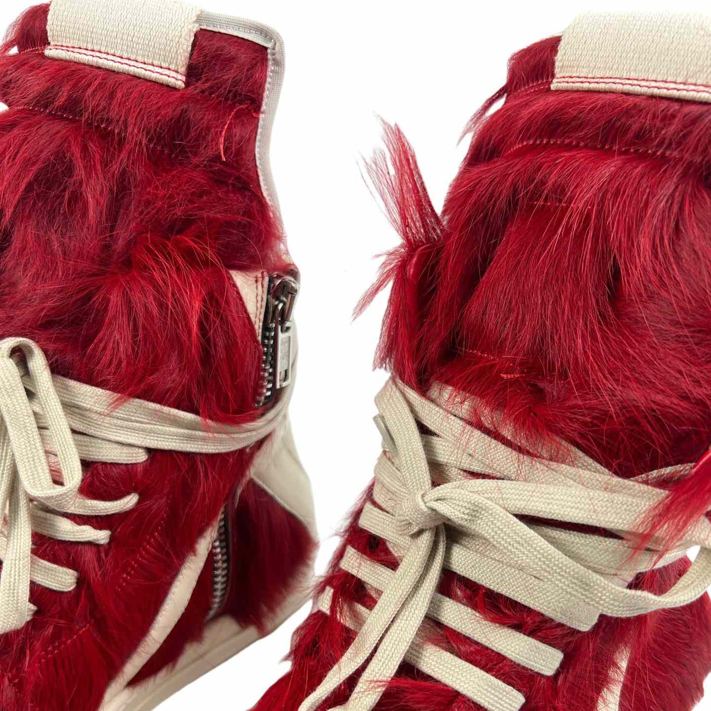 Rick Owens Red & Off-white Geobasket Sneakers - FashionPlug