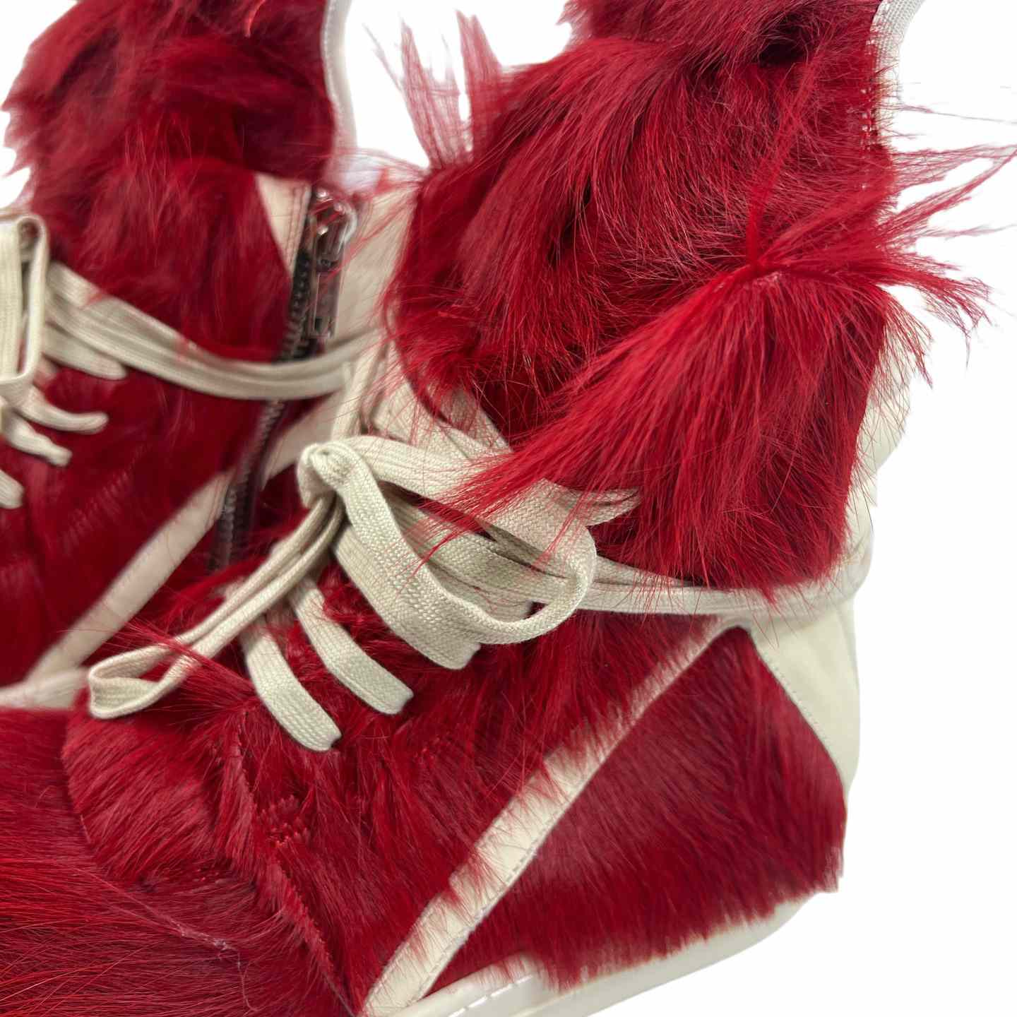 Rick Owens Red & Off-white Geobasket Sneakers - FashionPlug